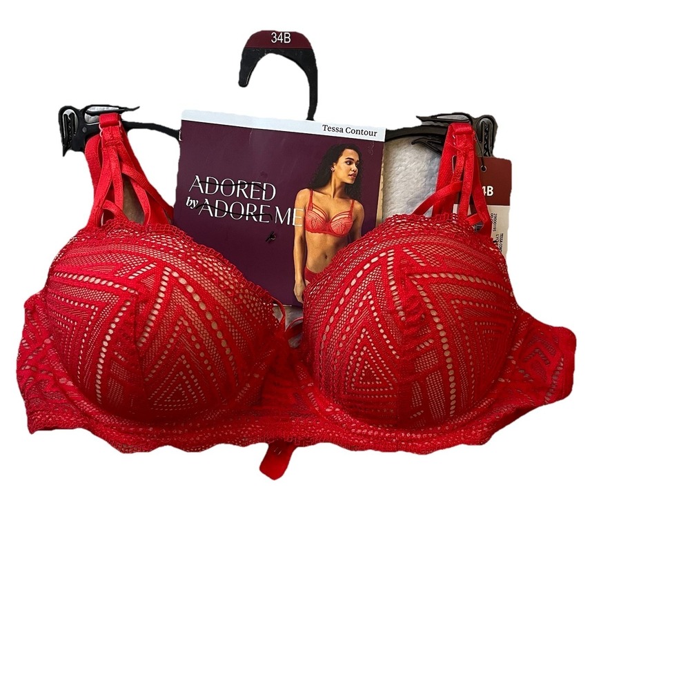 Adored by Adore Me Tessa Contour Balconette Bra Red Lace 34B Women's